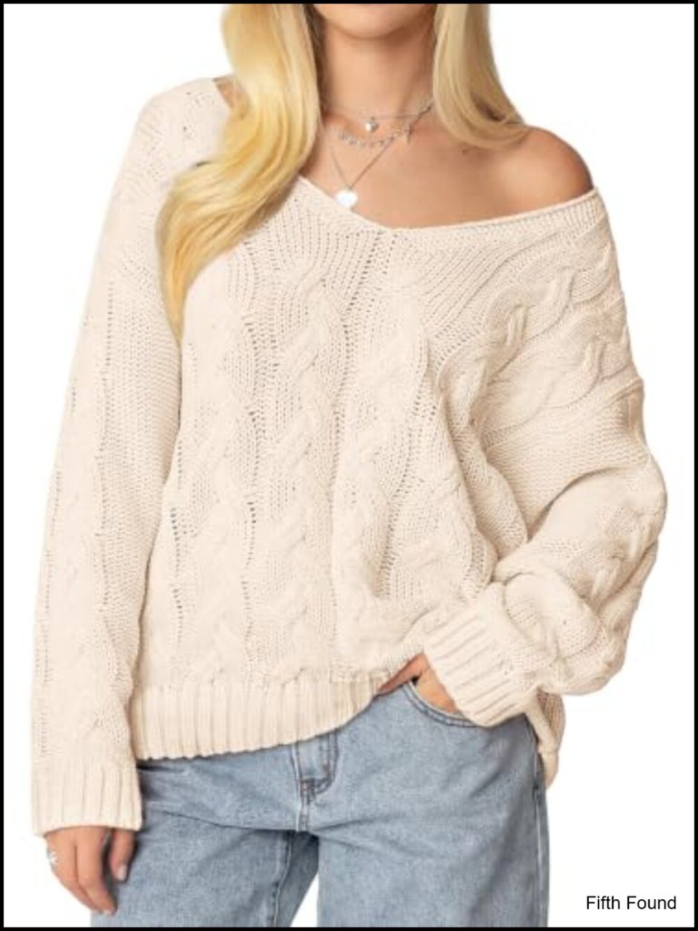 Oversized Cable Knit V-Neck Long Sleeve Sweater Pullover